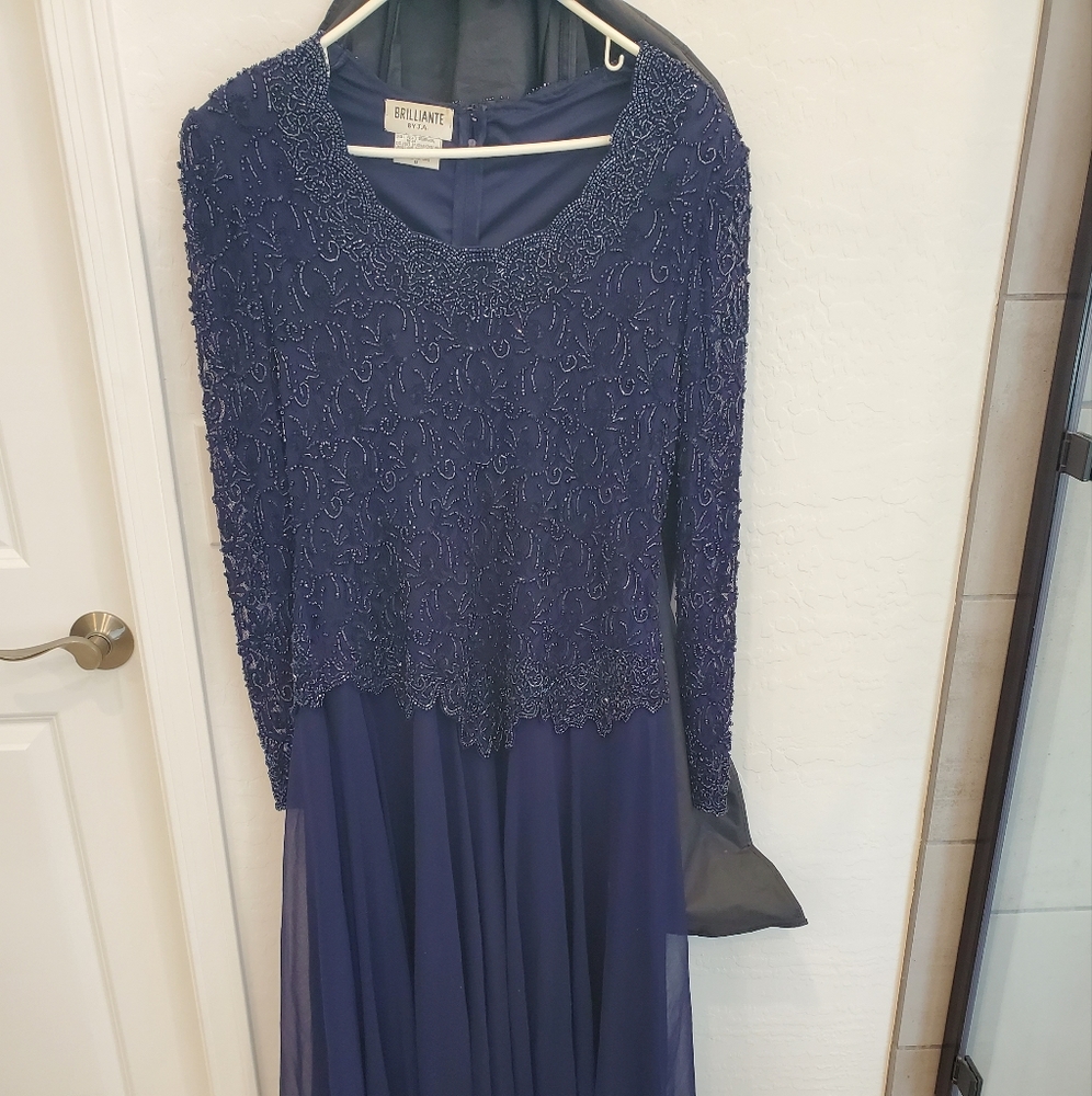 Beautiful Navy Blue Women's Brilliante by J.A. beaded dress.